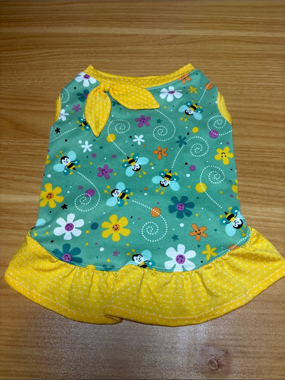 Yellow & Teal Floral Bee Dog Dress - Cute Ruffle Pet Sundress